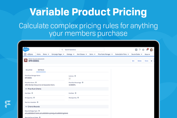 Apply variable product pricing within your association management database.