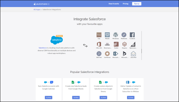 Automate.io is a top Salesforce app for integrating with WordPress and other popular apps.