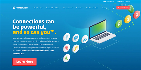 This is a screenshot of MemberClicks' association management system website. 