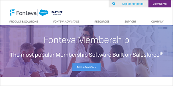 This is a screenshot of Fonteva's membership software homepage.