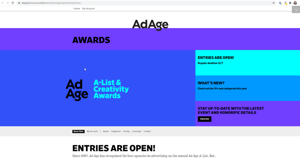 You may also draw inspiration from AdAge's bright, clean, and orderly awards program website design.